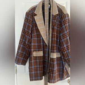 Future Collective X Kahlana Barfield Brown Tie Front Check Blazer Size 4x